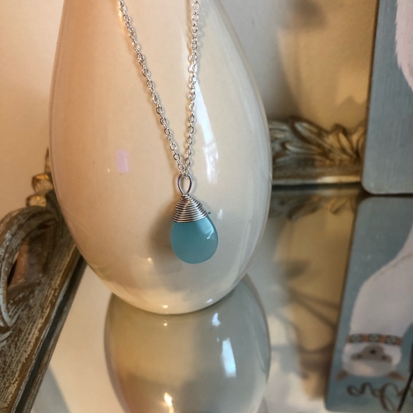 Silver Aqua Chalcedony Necklace - Picture 2 of 4